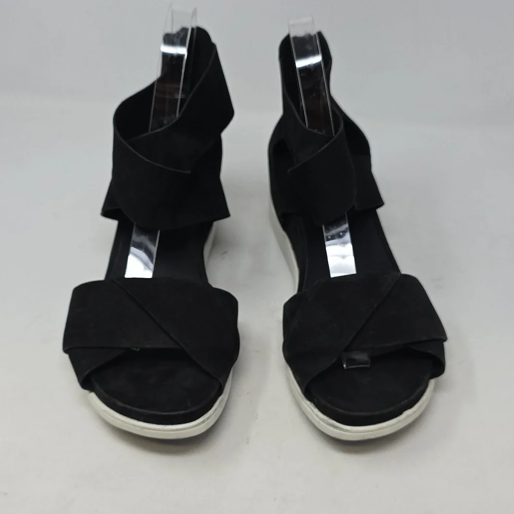 Eileen Fisher Black Wedge Shoes with Strappy Design Size 8.5